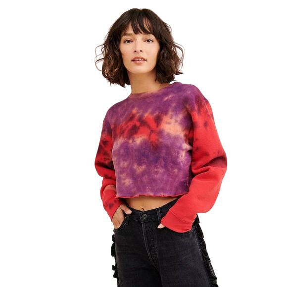 Neema California Chloe Red Purple Crop Pullover Sweatshirt M Tie-Dye Sun Washed - Picture 13 of 14